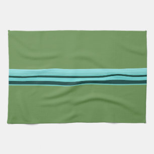 Modern Stylish Teal Green Striped Pattern Kitchen Towel