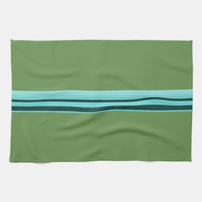 Modern Stylish Teal Green Striped Pattern Kitchen Towel (Horizontal)