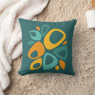 Modern Stylish Teal Marigold Mustard Abstract Throw Pillow