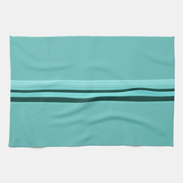 Modern Stylish Teal Striped Pattern Kitchen Towel (Horizontal)