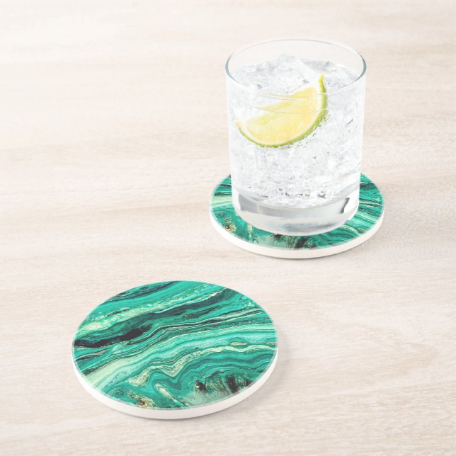 Modern Stylish Teal Turquoise Gold Faux Black Coaster (Side)