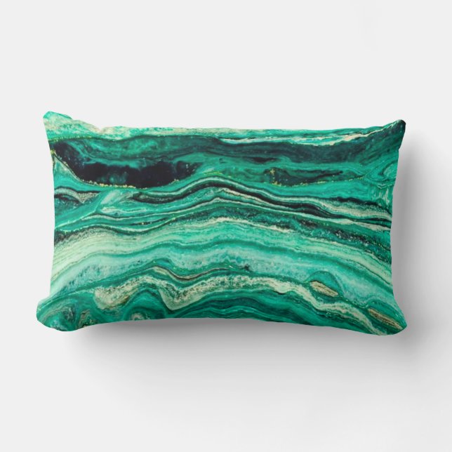 Modern Stylish Teal Turquoise Gold Faux Black Lumbar Pillow (Front)