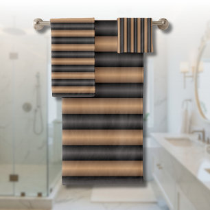 Modern Stylish Toasted Brown Stripes with Depth Bath Towel Set