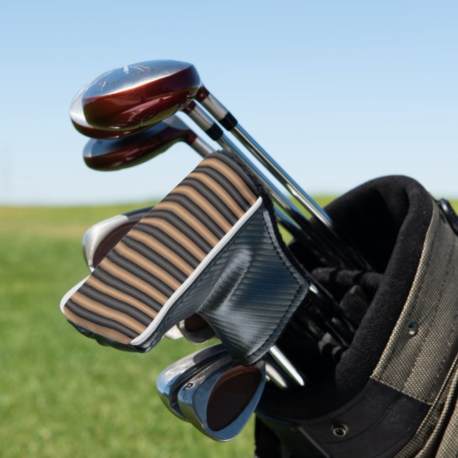 Modern Stylish Toasted Brown Stripes with Depth Golf Head Cover (In Situ)