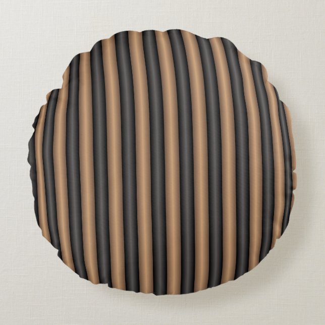 Modern Stylish Toasted Brown Stripes with Depth Round Pillow (Front)