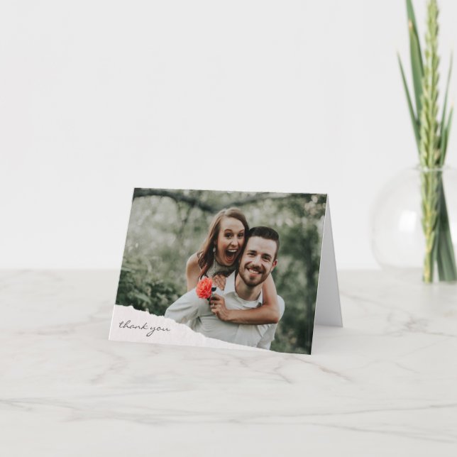 Modern Stylish Torn Paper Wedding Custom Photo Thank You Card (Front)