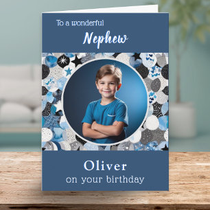 Modern Stylish Trendy 1 Photo Nephew Birthday Card
