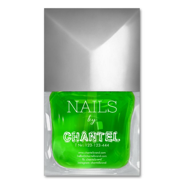 Modern stylish trendy green nail polish chic 	Magnetic business card (Front Vertical)