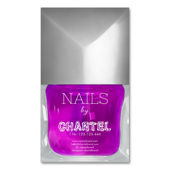 Modern stylish trendy neon  Lilac nail polish chic Magnetic Business Card (Front Vertical)