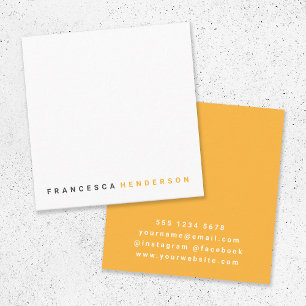 Modern Stylish Trendy Orange Modern Minimalist Square Business Card
