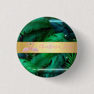 Modern Stylish,Tropical Palm Leaves,Pink 1 Inch Round Button