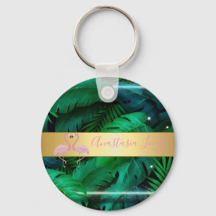 Modern Stylish,Tropical Palm Leaves,Pink Keychain