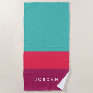 Modern Stylish Turquoise Pink Purple Colour Block Beach Towel