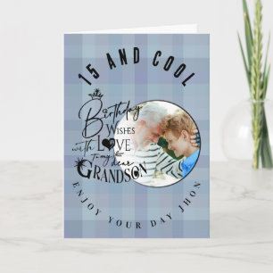 Modern Stylish Typography Grandson Birthday Photo Card
