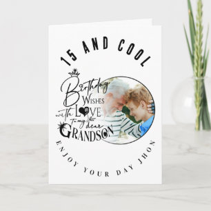 Modern Stylish Typography Grandson Birthday Photo  Card