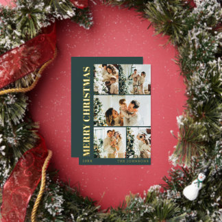 Modern Stylish Typography Minimal Green Christmas Foil Holiday Card