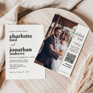 Modern Stylish Typography QR Code Photo Wedding Invitation