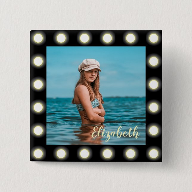 Modern Stylish Unique Black Square Photo Frame 2 Inch Square Button (Front)