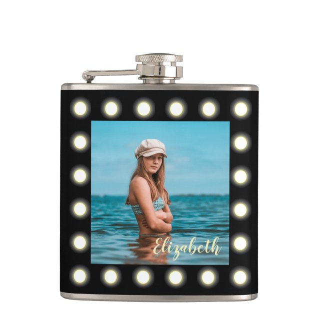 Modern Stylish Unique Black Square Photo Frame Hip Flask (Front)