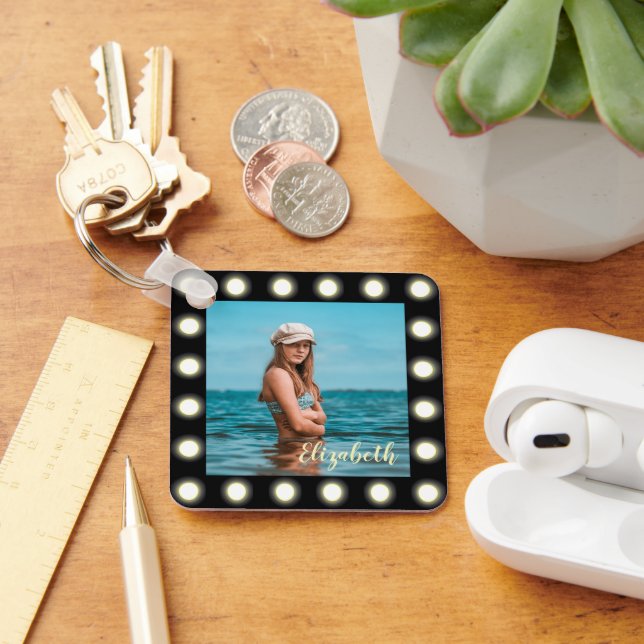 Modern Stylish Unique Black Square Photo Frame Keychain (Desk)