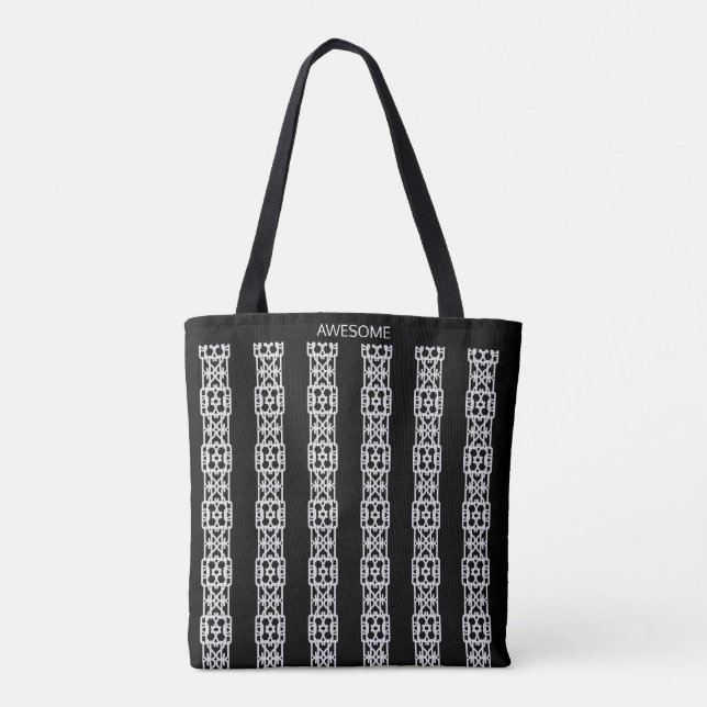 Modern stylish vertical stripes on black tote bag (Back)