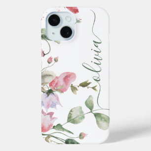 Modern Stylish Watercolor Floral Monogram  iPhone 15 Case