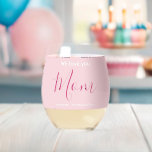 Modern Stylish We Love You Mom Trendy Pink Names  Stemless Wine Glass<br><div class="desc">Modern Stylish We Love You Mom Trendy Pink Custom Names Stemless Wine Glass. Sweet, pretty, chic and elegant typography. Text are "We love you", "Mom", and "Your Names". All the text can easily be changed to your own lovely messages. Order this girly feminine wine glass today to express your love...</div>