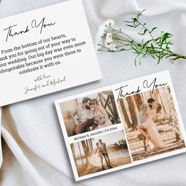 modern stylish wedding 3 photos collage thank you card (Creator Uploaded)