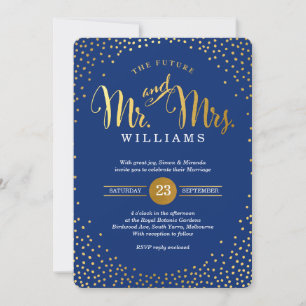 MODERN STYLISH WEDDING gold confetti navy blue Invitation