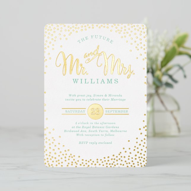 MODERN STYLISH WEDDING mini confetti gold mint (Standing Front)