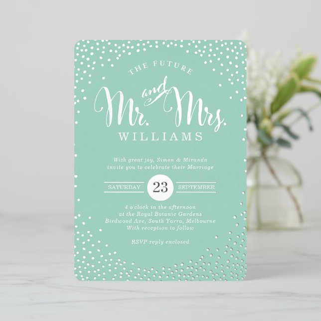 MODERN STYLISH WEDDING mini silver confetti mint (Standing Front)