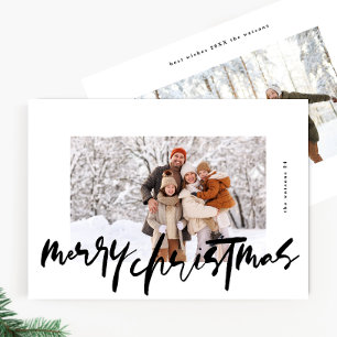 modern stylish white & black photo merry christmas holiday card