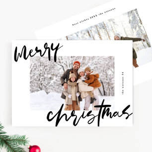 modern stylish white & black photo merry christmas holiday card
