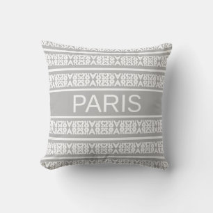 Modern stylish white Paris calligraphy on grey Throw Pillow