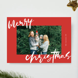 modern stylish white & reds photo merry christmas holiday card
