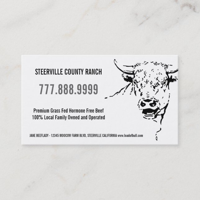 Modern Stylized Beef Ranch Farm Business Card (Front)