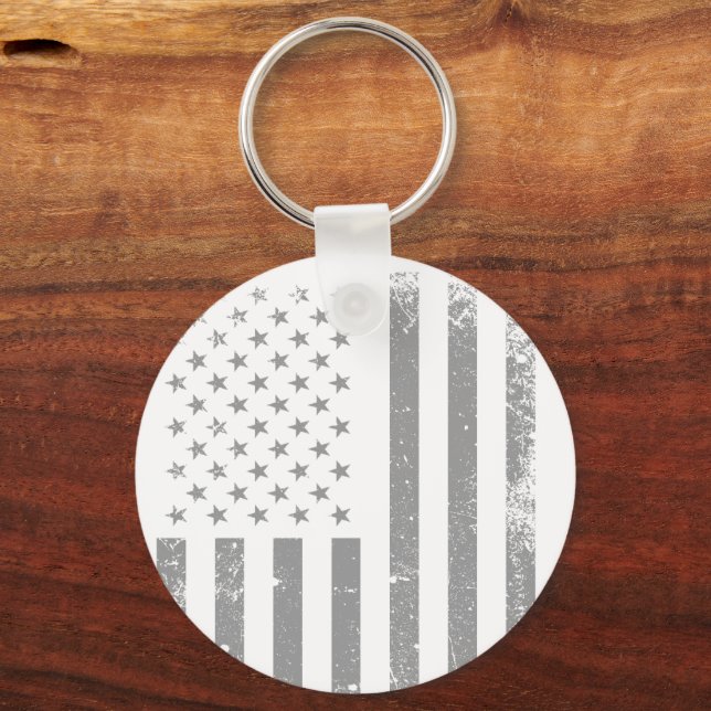 Modern Stylized Black USA Flag , Abstract Keychain (Front)