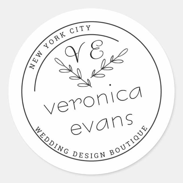 Modern stylized botanical branches logo classic round sticker (Front)