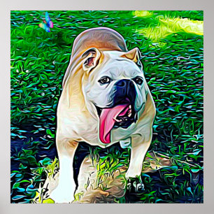 Modern stylized bulldog portrait poster