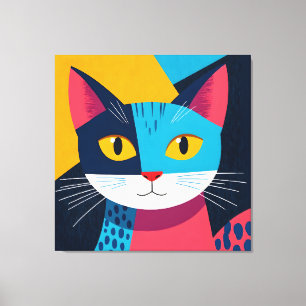 Modern Stylized Cat - Flat Graphic Art Canvas Print