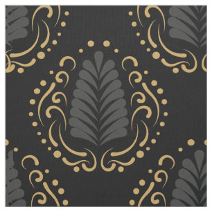 Modern Stylized Damasks In Grey & Gold Fabric