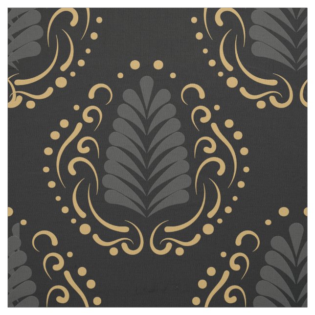 Modern Stylized Damasks In Grey & Gold Fabric (Swatch)