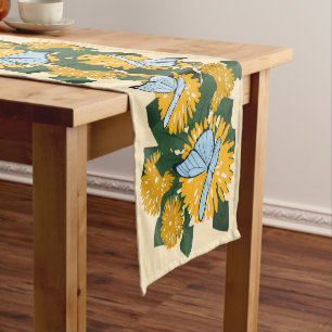Modern Stylized Dandelion Butterflies Yellow Medium Table Runner