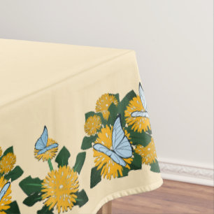 Modern Stylized Dandelion Butterflies Yellow Tablecloth