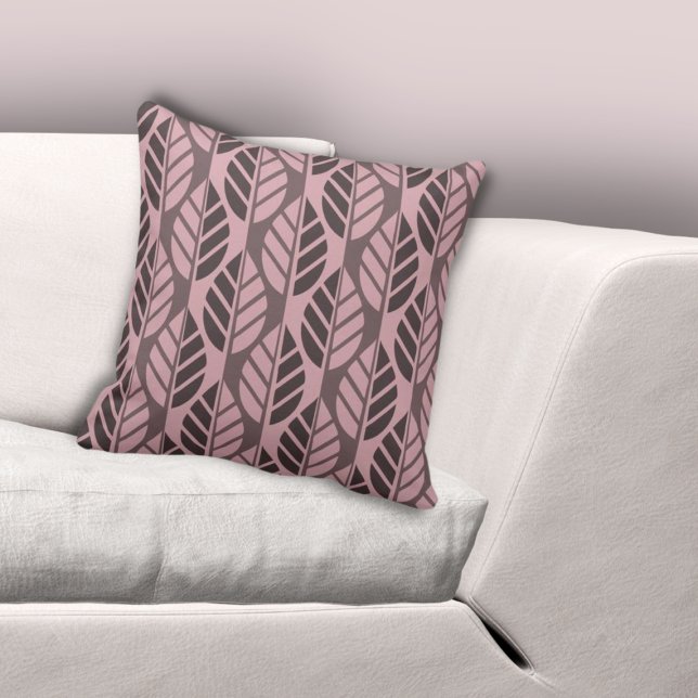 Modern Stylized Leaves Patterned Pink Throw Pillow (Modern Stylized Leaves Patterned Pink Throw Pillow, Living Room
)