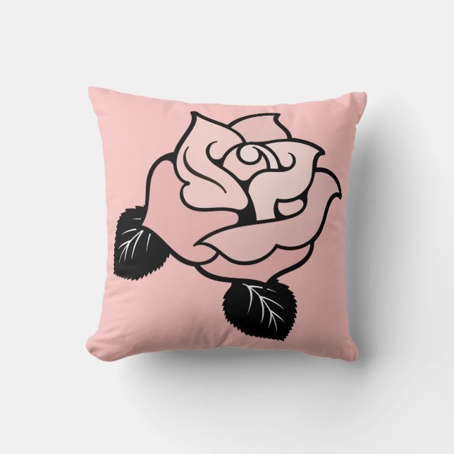 Modern Stylized Pink Rose Throw Pillow (Front)