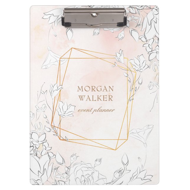 modern subtle blush floral monogram  clipboard (Front)