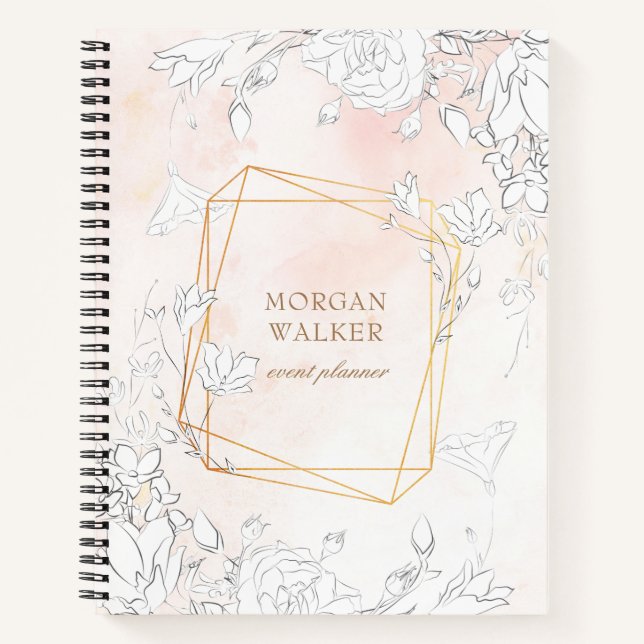 modern subtle blush floral monogram Notebook (Front)
