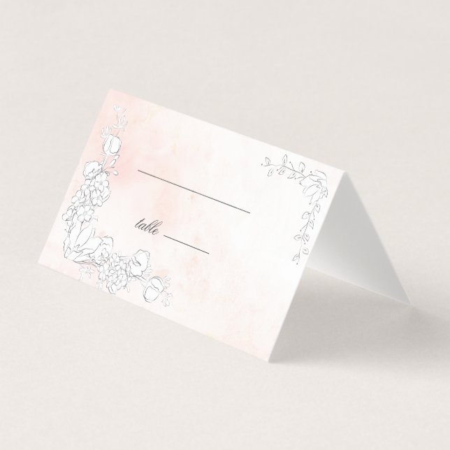 Modern Subtle Blush Floral Wedding Table Card (Front)