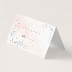 Modern Subtle Blush Floral Wedding Table Card